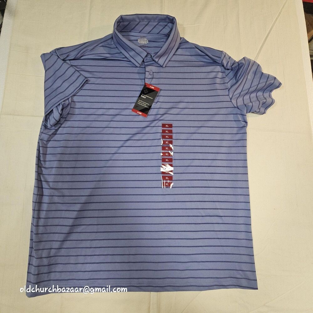 Member's Mark Polo Shirt Mens XL Purple Stripe Active Performance Stretch UPF 30